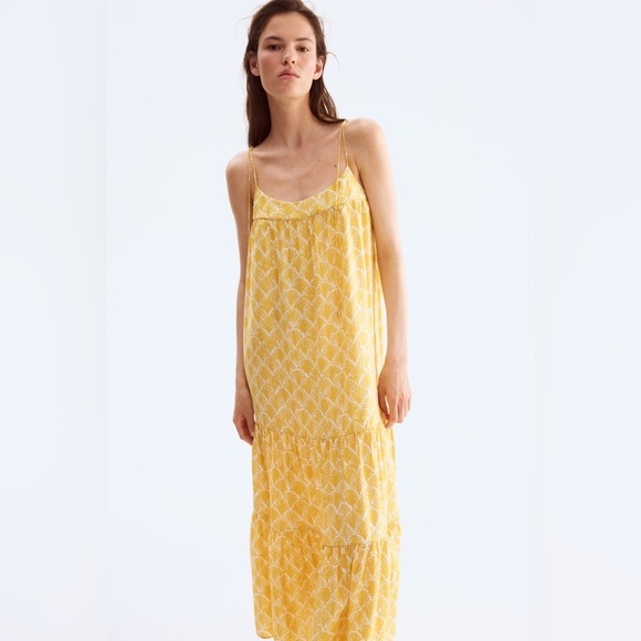 H&M TIE-STRAP MAXI DRESS Yellow/White pattern - Picture 3 of 14